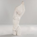 Art Nouveau-style Carrara Marble Partial Model of a Nude Woman, Italy, sculpted holding a veil