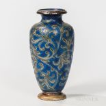 Martin Brothers Glazed Stoneware Vase, England, 1897, vasiform, cobalt ground with incised floral