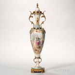 Bronze-mounted Sevres Porcelain Vase and Cover, France, 19th century, scrolled foliate handles to an