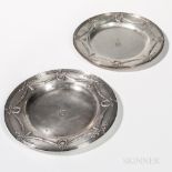 Two German .800 Silver Chargers, 20th century, each with reeded border, pendant laurel swag to