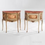 Pair of Italian Painted Marble-top Side Tables, 20th century, rose marble top set on bow-front