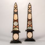Pair of Grand Tour-style Marble Inlaid Obelisks, displaying several specimens in circular and