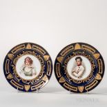 Pair of Vienna Porcelain Portrait Plates, Austria, each gilded and with polychrome enameled transfer