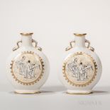 Pair of Minton Porcelain Moon Flasks, England, c. 1874, gilt trim and enamel decorated with