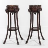 Pair of Georgian-style Mahogany Plant Stands, late 19th/early 20th century, pieced and turned bowl