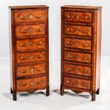 Pair of Louis XVI-style Quartered Walnut-veneered Tall Chests, France, 19th century, oak secondary