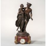 Figural Bronze-mounted Mantel Clock, France, 19th century, depicting standing figures of Mercury and