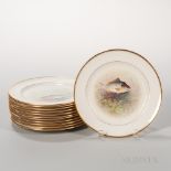 Twelve Lenox China Hand-painted Fish Plates, Trenton, New Jersey, early 20th century, each with gilt