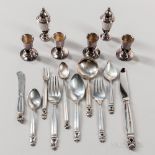 Extensive Georg Jensen "Acorn" Pattern Sterling Silver Flatware Service, Denmark, mid-20th