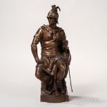 Barbedienne Bronze Model of a Roman Soldier, modeled seated and holding a sword by his side,