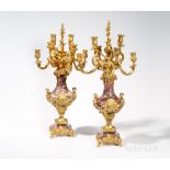 Pair of Louis XV-style Rouge Marble and Dore Bronze Eight-light Candelabra, France, 19th century,