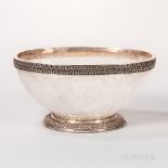Sterling Silver-mounted Carved Rock Crystal Bowl, late 20th century, oval bowl with stylized