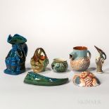 Seven Brannam Pottery Barum Ware Items, England, late 19th/early 20th century, a blue and green