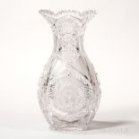 Large Brilliant-cut Glass Vase, America, 19th century, bottle shape with scalloped rim and raised