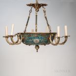 Cloisonne and Gilt-bronze Six-light Chandelier, 20th century, bowl-form with cloisonne decoration