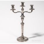 French Silver Convertible Three-light Candelabra, late 18th/early 19th century, maker's mark "MH,"