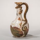 Royal Worcester Porcelain Ewer, England, c. 1881, ivory ground with raised and polychrome enamel