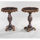 Pair of Neoclassical-style Dore Bronze Mounted Porcelain Tables, octagonal tops, polychrome enamel
