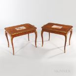Pair of Tulipwood-veneered and Inlaid Side Tables, late 19th/early 20th century, tray-form top