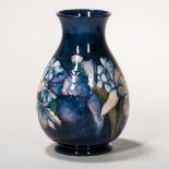 Moorcroft Pottery Orchids Design Vase, England, c. 1940, bulbous shape polychrome enameled to a deep