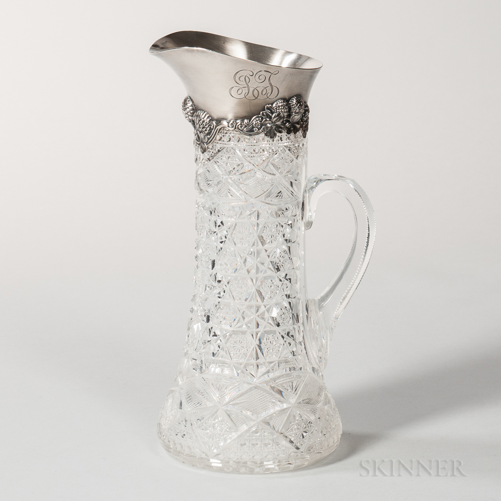 Tiffany & Co. Sterling Silver-mounted Cut Glass Pitcher, New York, early 20th century, with a clover