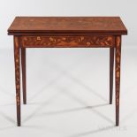 Mahogany Card Table, late 19th/early 20th century, oak secondary wood, top with inlay depicting a
