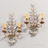 Pair of Maison Bagues-style Crystal Sconces, France, c. 1920, each with flower-topped foliate stem