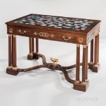 French Empire-style Mahogany and Mahogany-veneered Writing Desk with Specimen Marble Top, late