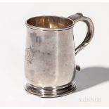 George II Sterling Silver Mug, London, 1728-29, John Edwards II, maker, with a later monogram to