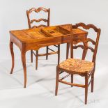 French Provincial Game Table and Two Side Chairs, table 19th century, chairs late 18th/early 19th