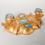 Dore Bronze and Sevres-style Porcelain Inkstand, France, late 19th century, porcelain medallions