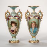 Pair of Ceramic Art Co. Belleek Porcelain Portrait Vases, Trenton, New Jersey, late 19th century,