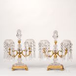 Pair of Gilt-bronze and Cut Glass Two-light Candelabra, France, 19th century, each with acorn-shaped