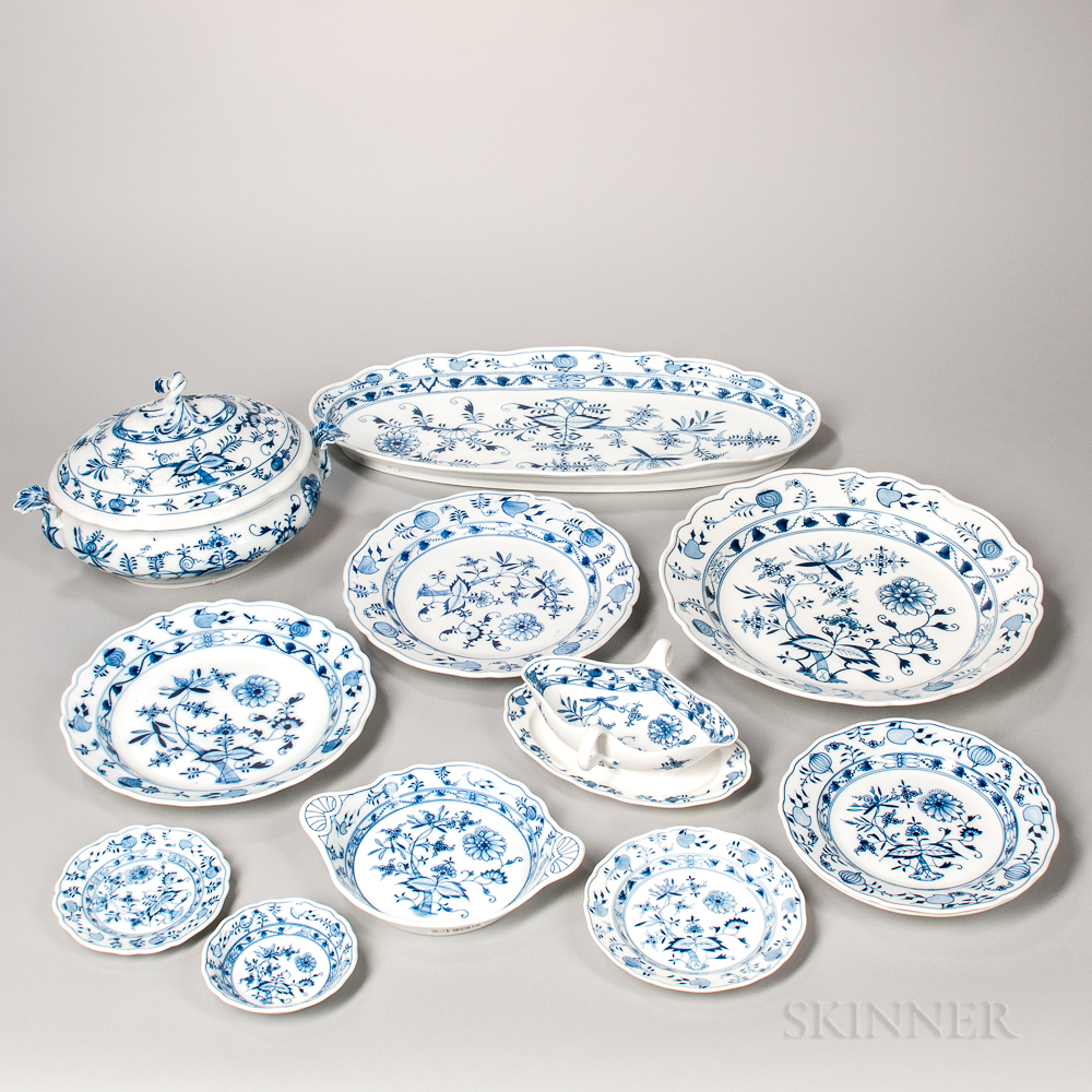 Fifty-nine-piece Meissen "Blue Onion" Pattern Porcelain Dinner Service, Germany, late 19th/early