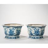 Pair of Chinese Blue and White Octagonal Planters, 20th century, each side brushed with different