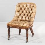 William IV Rosewood Leather-upholstered Desk Chair, England, early 19th century, tufted back and