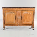 French Provincial Beechwood Marble-top Side Cabinet, France, 19th century, oak secondary wood,