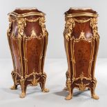 Pair of Louis XV-style Pedestals with Gilt-patinated Mounts, modern, round marble tops, metal mounts