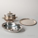 Three Pieces of Italian .800 Silver Tableware, Vicenza, post-1968, each with hammered finish, two