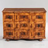 Walnut and Burlwood-veneered Commode, Austria, 18th century, pine secondary wood, shaped