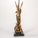 Bronze Allegorical Figure Group, France, 19th century, modeled as a winged maiden standing over