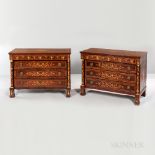 Pair of Italian Empire-style Mahogany-veneered Marquetry Commodes, 19th century, top with inlaid