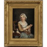 After Jean-Baptiste Greuze (French, 1725-1805) The Wool Winder Unsigned. Oil on canvas, 13 x 9 3/4