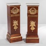 Pair of Neoclassical-style Marble-top Ormolu-mounted Tulipwood-veneered Pedestals, 20th century,