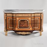 Regency-style Marble-top, Gilt-metal-mounted, and Marquetry Commode, modern, white marble top with