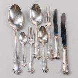 Italian .800 Silver Flatware Service, 20th century, six each: soupspoons, teaspoons, luncheon forks,