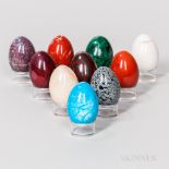 120 Semiprecious Stone Eggs, 20th/21st century, including a wide variety, ht. 2 1/2 in.; with Lucite