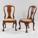 Pair of George II Walnut-veneered Side Chairs, England, mid-18th century, curved crest rail above