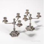 Pair of .800 Silver Three-light Candelabra, likely Germany, early 20th century, in the Art Nouveau