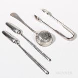 Four Silver Serving Pieces, late 18th/early 19th century, two George III marrow spoons, one by